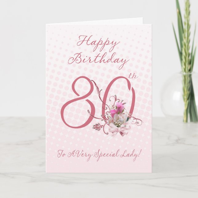 80.ª Tarjeta De Cumpleaños - Rosas Rosadas - A Un  (Anverso)
