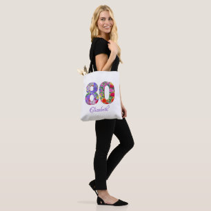 80.º cumpleaños floral colorido nombre tote bolsa