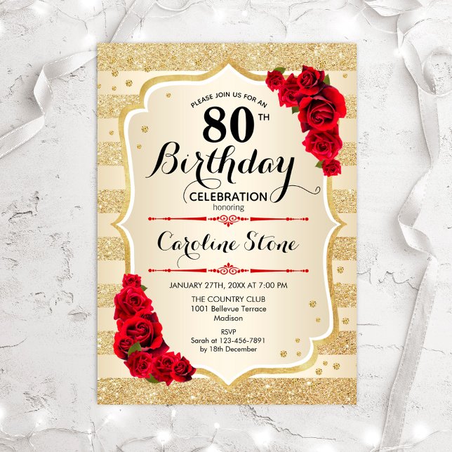 80.º cumpleaños - Invitación de Rosas de bandas de (Subido por el creador)