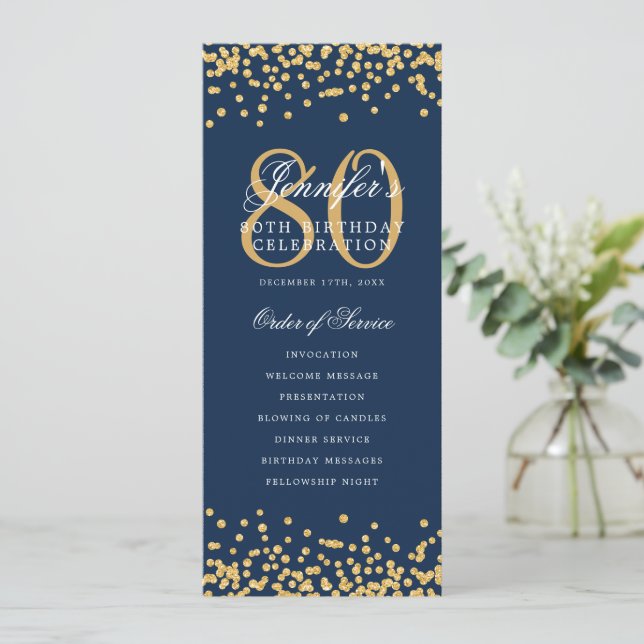 80.º menú del programa de cumpleaños gracias azul  (Anverso de pie)