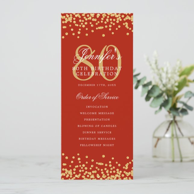 80.º menú del programa de cumpleaños gracias Red d (Anverso de pie)
