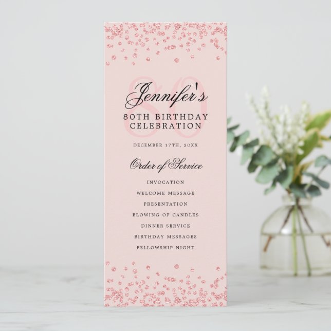 80.º menú del programa de cumpleaños gracias Rosa  (Anverso de pie)