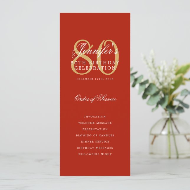 80.º Programa de Cumpleaños Gold Red Gracias (Anverso de pie)