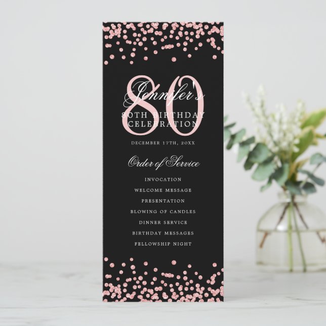 80.º programa de cumpleaños gracias Rosa Gold Blac (Anverso de pie)