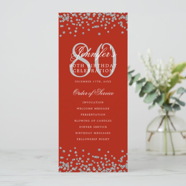 80.º Programa de Cumpleaños Menú Gracias Plata Red (Anverso de pie)
