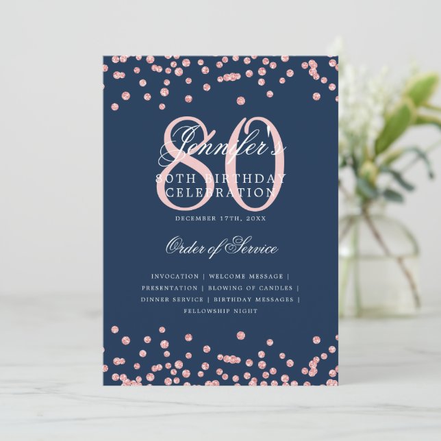80.º Programa de Cumpleaños Menú Rosa Azul de la M (Anverso de pie)