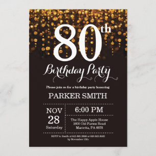 80.º Purpurina de oro de la invitación de cumpleañ