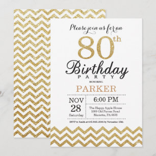 80.º Purpurina de oro de la invitación de cumpleañ