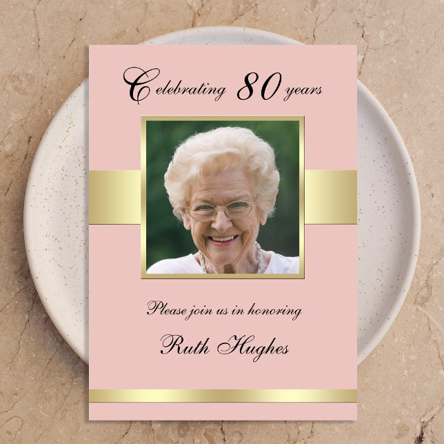 80.º Rosa de foto de cumpleaños Invitación de oro (Subido por el creador)