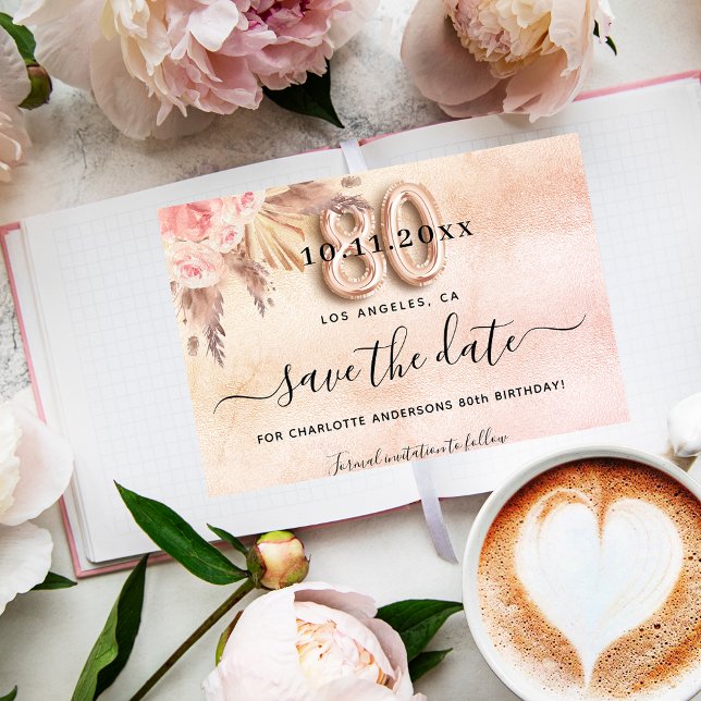 80.º rosa pampas de cumpleaños guardar la tarjeta  (Subido por el creador)