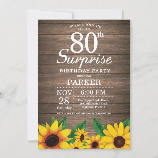 80.a invitación del cumpleaños de la sorpresa (Anverso)