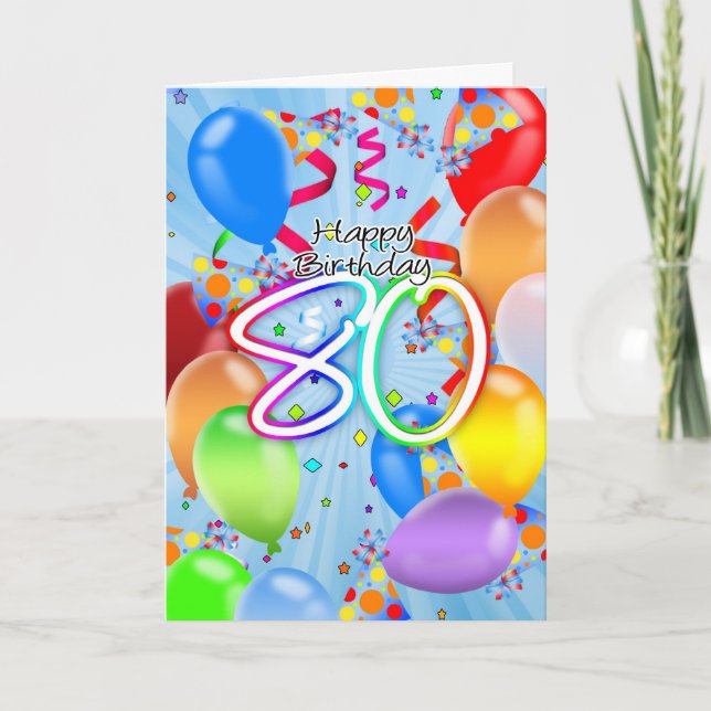 80 Aniversario - Tarjeta de cumpleaños con globo - (Anverso)