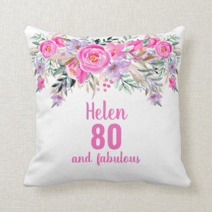 80 cumpleaños color de agua rosa almohada de lanz