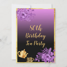 80 cumpleaños invitación a fiesta de té morado neg