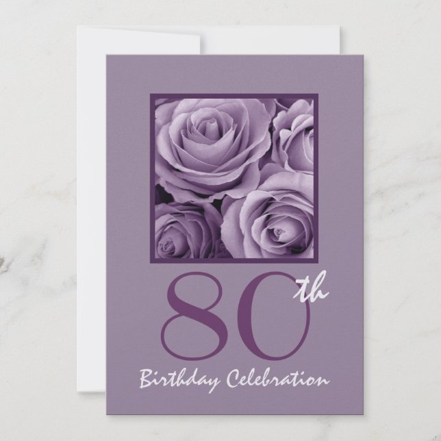 80° cumpleaños invitación a Rosas Lilac Purple (Anverso)