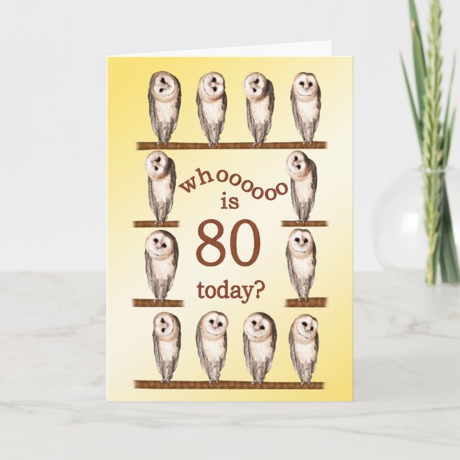 80 cumpleaños, tarjeta Curious owls. (Anverso)