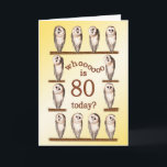 80 cumpleaños, tarjeta Curious owls.<br><div class="desc">Graciosos búhos de granero rotando sus cabezas. Una tarjeta de cumpleaños humorística para alguien a quien le gustan los búhos.</div>