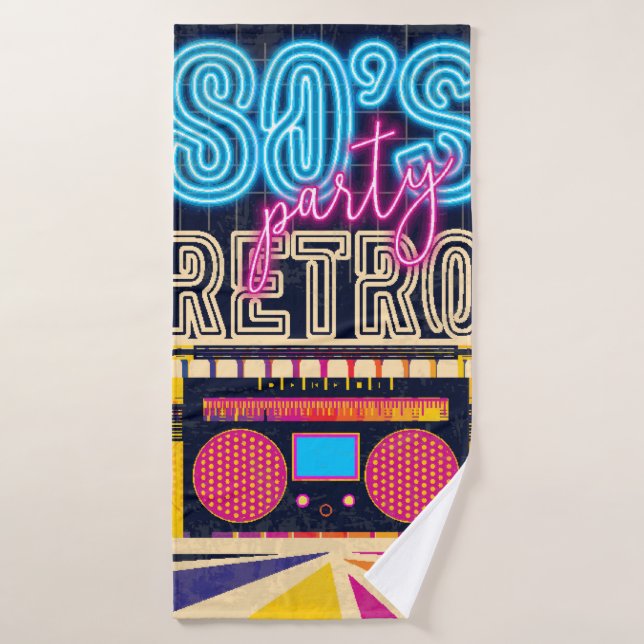 80, fiesta de música retro. Poster de estilo antig (Toalla de baño)