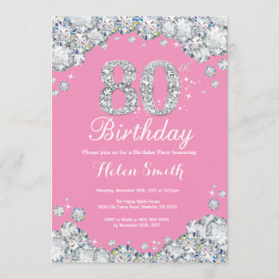 80 Invitación de cumpleaños Diamante rosado y plat
