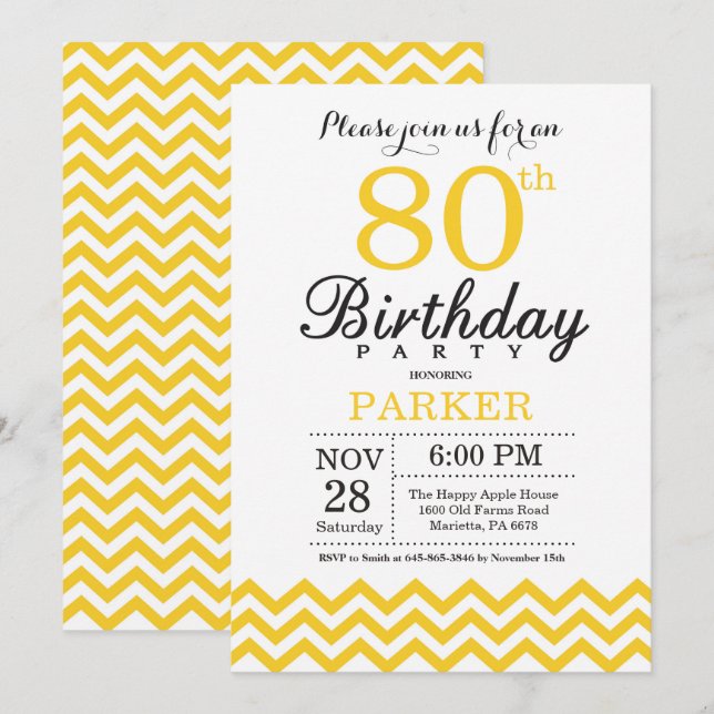 80.o Amarillo Chevron de la invitación del (Anverso / Reverso)