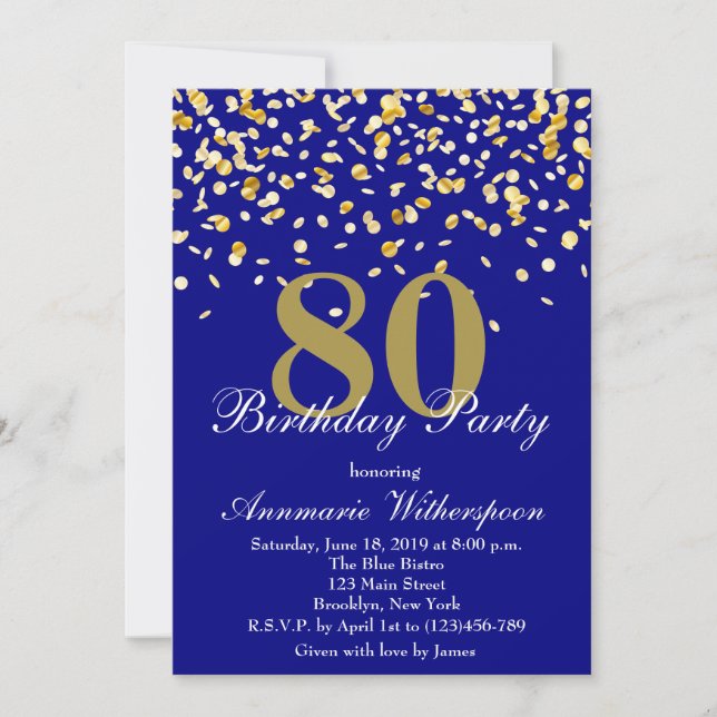 80.o confeti elegante del oro de la invitación del (Anverso)