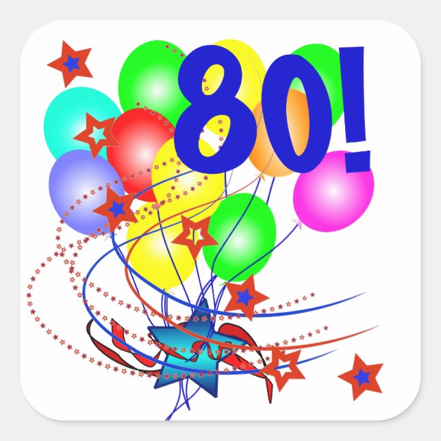80! O Cualquier Pegatina de los globos de cumpleañ (Anverso)