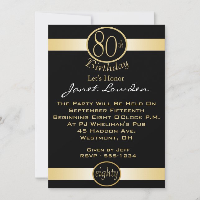 80.o Invitaciones de la fiesta de cumpleaños (Anverso)