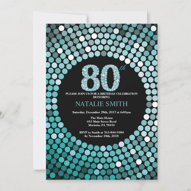 80.o Negro de la invitación del cumpleaños y (Anverso)