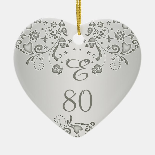 80.o ornamento del corazón del cumpleaños de los (Frente)