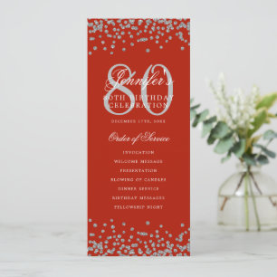 80 Programa de Cumpleaños Menú Confetti Plata Rojo
