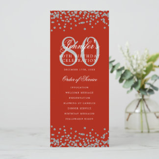 80 Programa de Cumpleaños Menú Confetti Plata Rojo