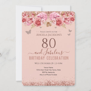 80 y Fabulosa Invitación rosa de cumpleaños para a