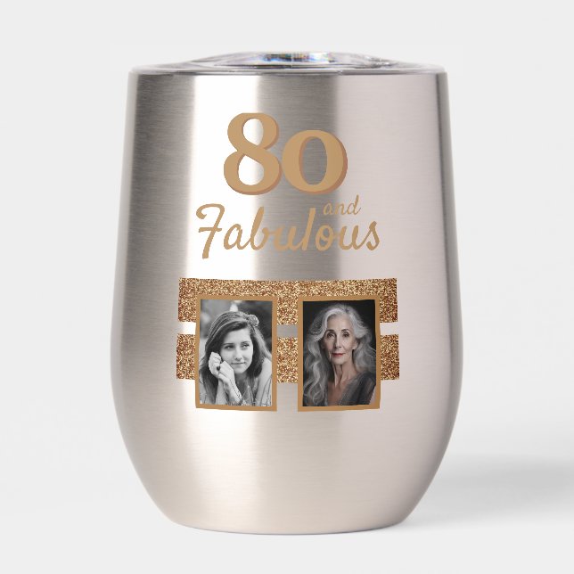 80 y Fabulous Gold Purpurina 2 Photo 80th Birthday (Frente)