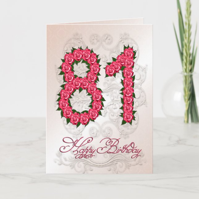 81.ª tarjeta de cumpleaños con rosas y hojas (Anverso)