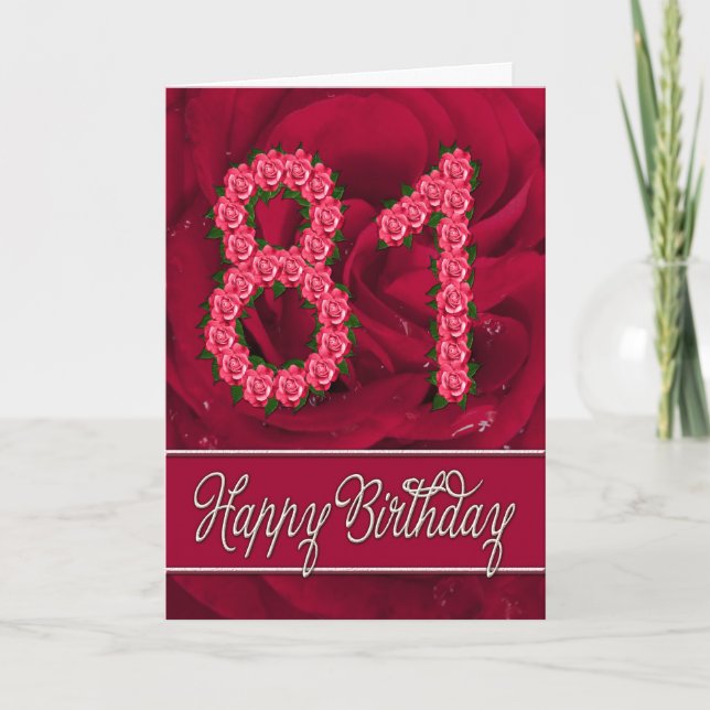 81.ª tarjeta de cumpleaños con rosas y hojas (Anverso)