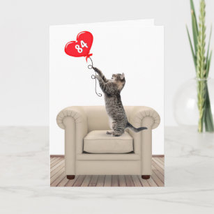 84.º gato de cumpleaños con tarjeta de globo cardí