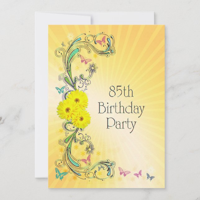 85ª fiesta de cumpleaños Invitación con flores ama (Anverso)
