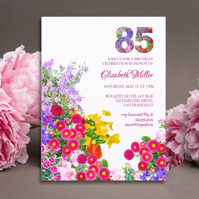 85º cumpleaños Floral Moderno - invitación de 85 a (Subido por el creador)