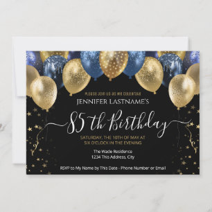 85.ª fiesta de cumpleaños Invitación azul y oro