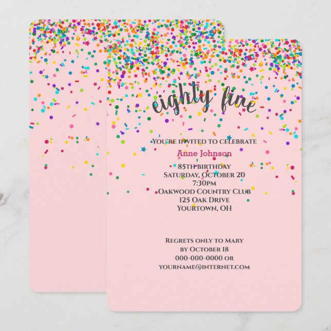 85.ª invitación a la confeti de cumpleaños (Anverso / Reverso)