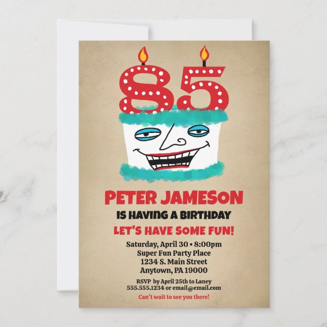 85.ª invitación de cumpleaños Divertidas tartas de (Anverso)