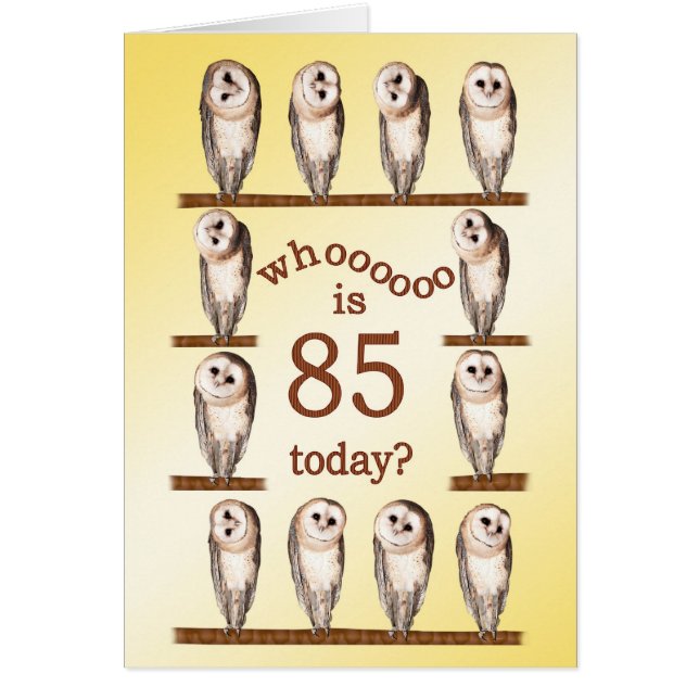 85 cumpleaños, tarjeta Curious owls. (Frente)