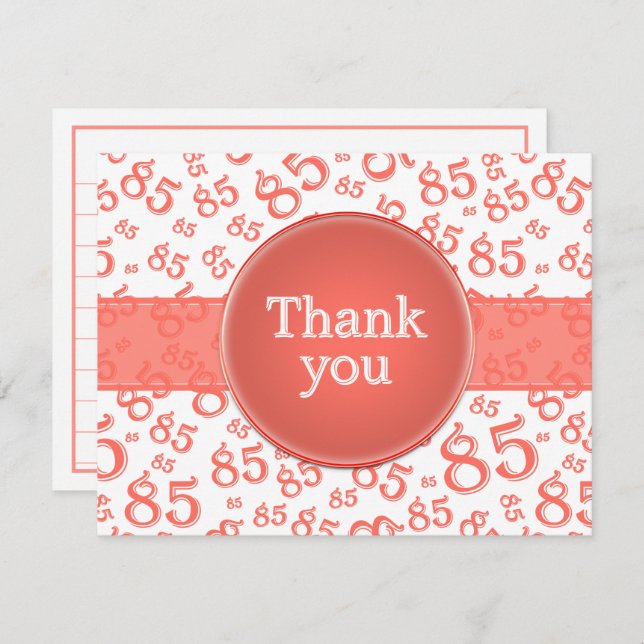 85th Thank You: Coral/White Number Pattern (Anverso / Reverso)