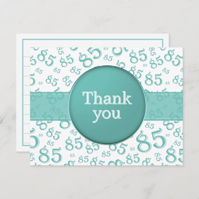 85th Thank You: Teal/White Number Pattern (Anverso / Reverso)