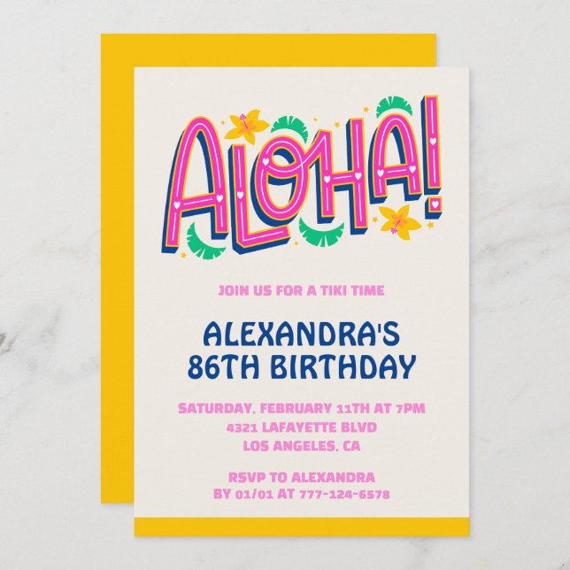 86.ª invitación para el cumpleaños Tropical Aloha  (Anverso / Reverso)