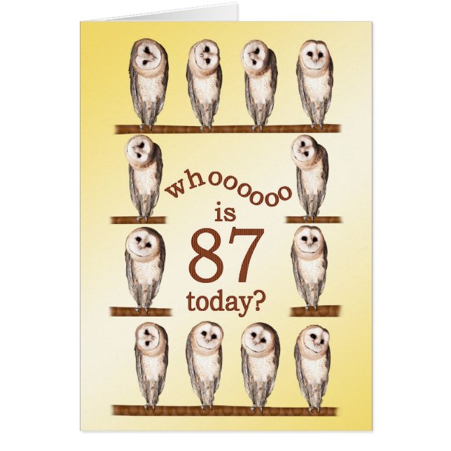 87 cumpleaños, tarjeta Curious owls. (Frente)
