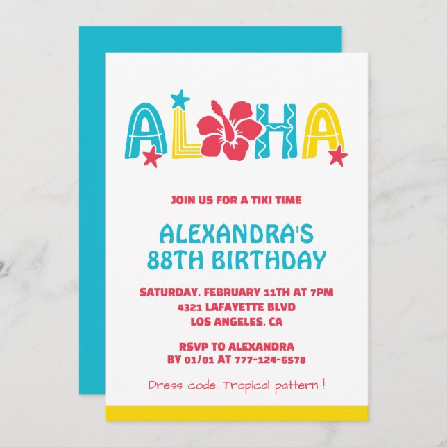 88.ª invitación para el cumpleaños Tropical Aloha  (Anverso / Reverso)