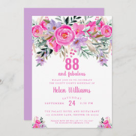 88 y fabulosa invitación rosa 88 por cumpleaños