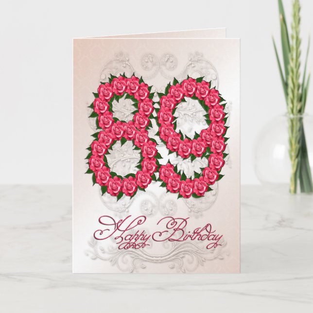 89.ª tarjeta de cumpleaños con rosas y hojas (Anverso)