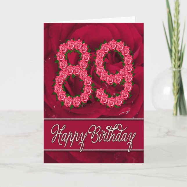 89.ª tarjeta de cumpleaños con rosas y hojas (Anverso)